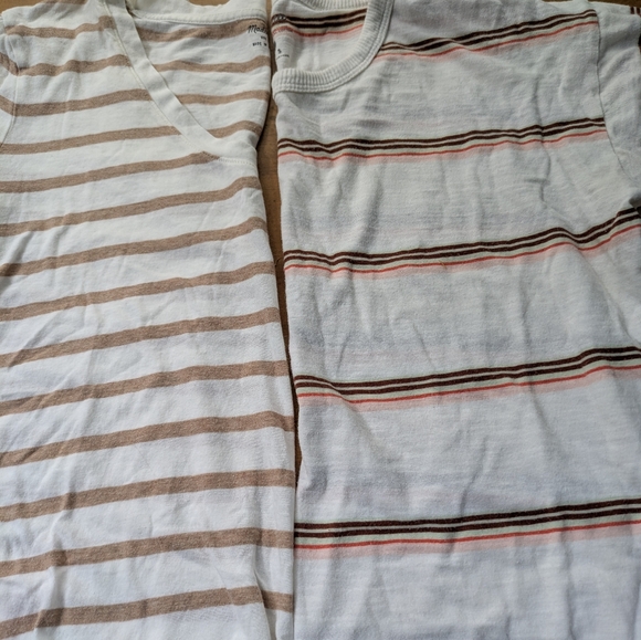 2 Madewell Striped Tshirts Top Brown White Scoop & Crew Neck Short Sleev… - Picture 4 of 9